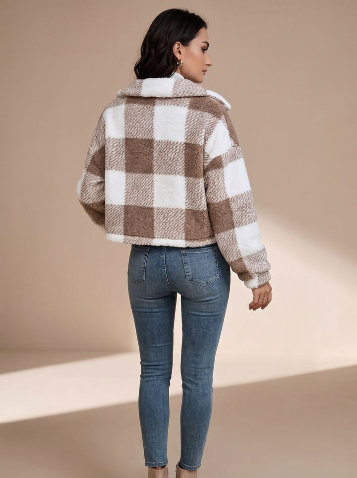 Dames Winterjas Teddy Geblokt Cropped (6)