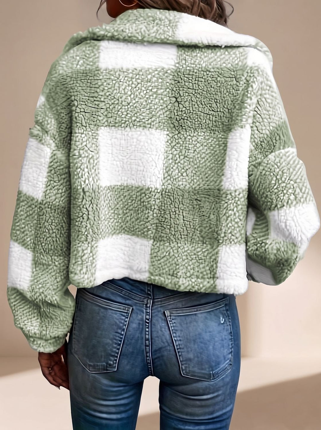 Dames Winterjas Teddy Geblokt Cropped (7)