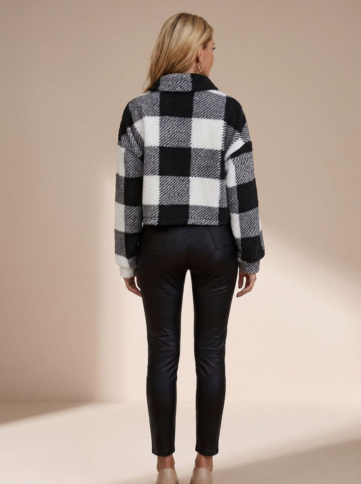 Dames Winterjas Teddy Geblokt Cropped (8)