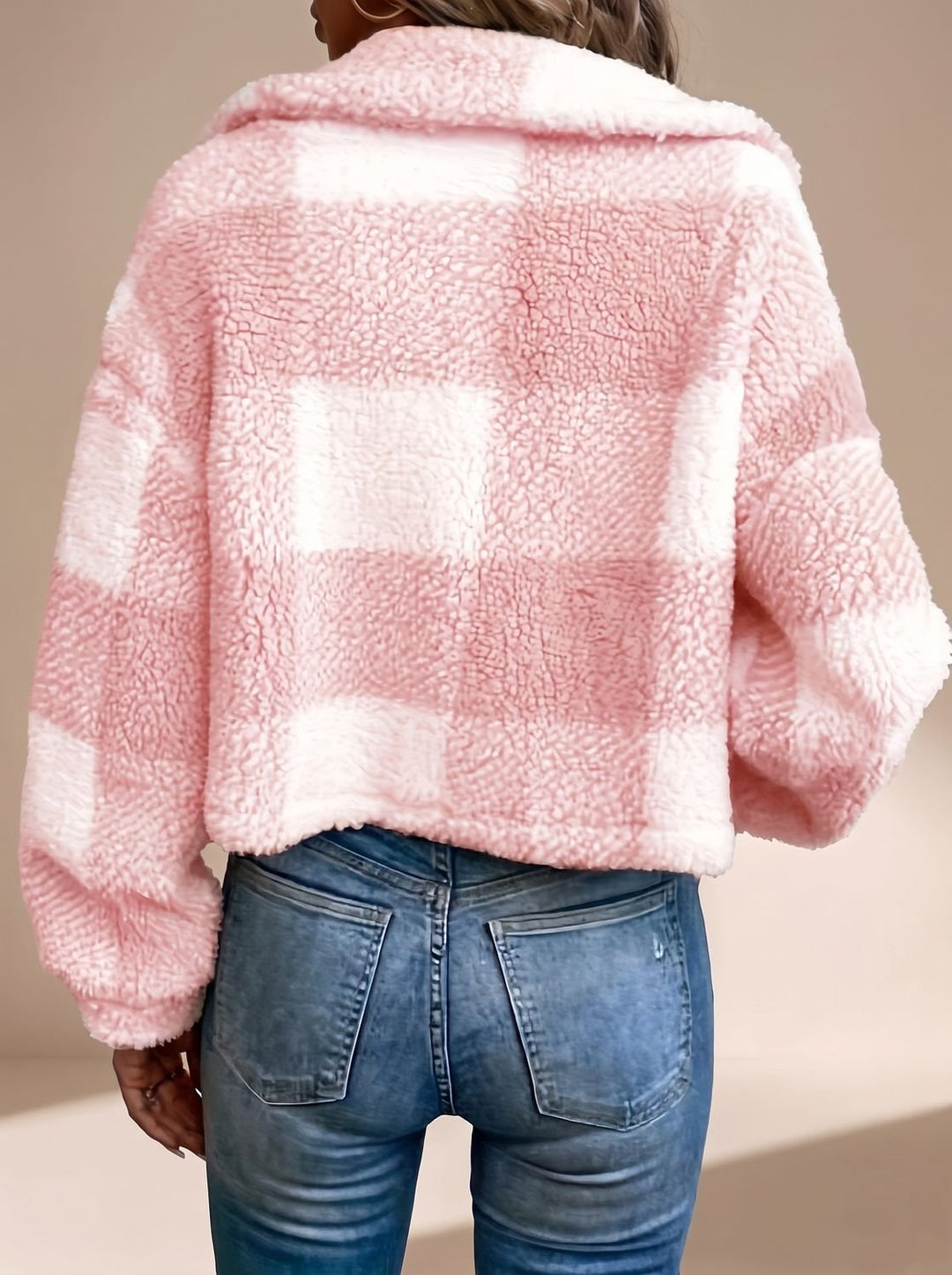 Dames Winterjas Teddy Geblokt Cropped (9)