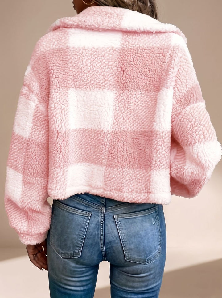 Dames Winterjas Teddy Geblokt Cropped (9)
