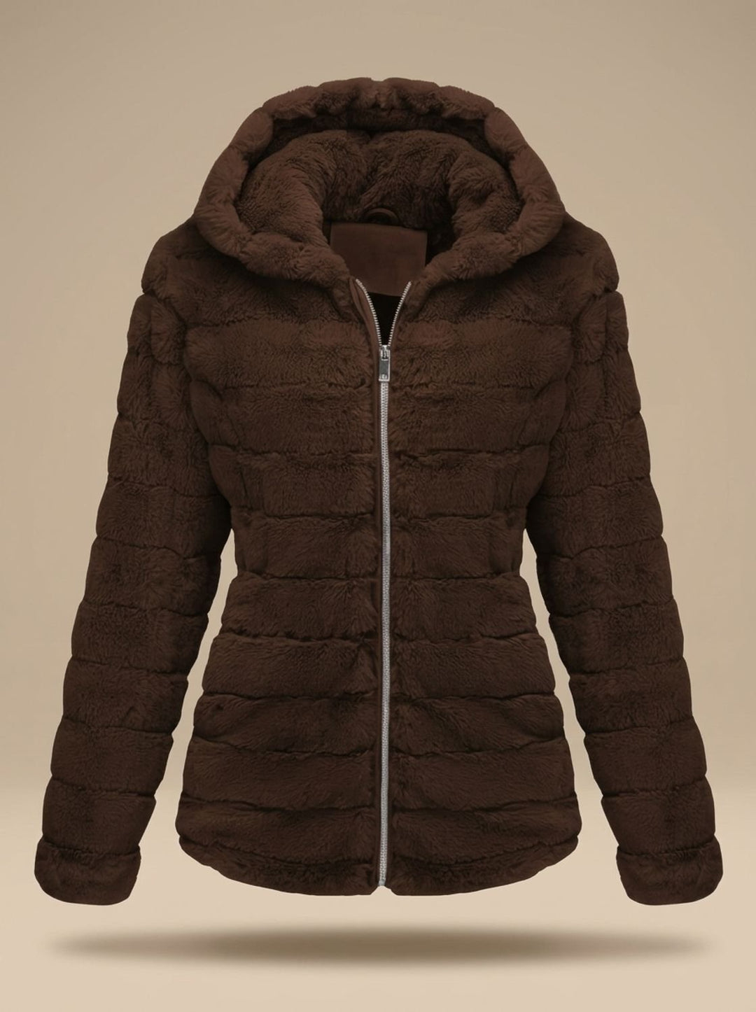 Dames Winterjas Teddy Nepbont met Capuchon in Bruin