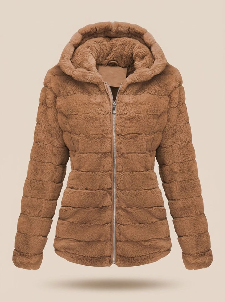 Dames Winterjas Teddy Nepbont met Capuchon in Khaki
