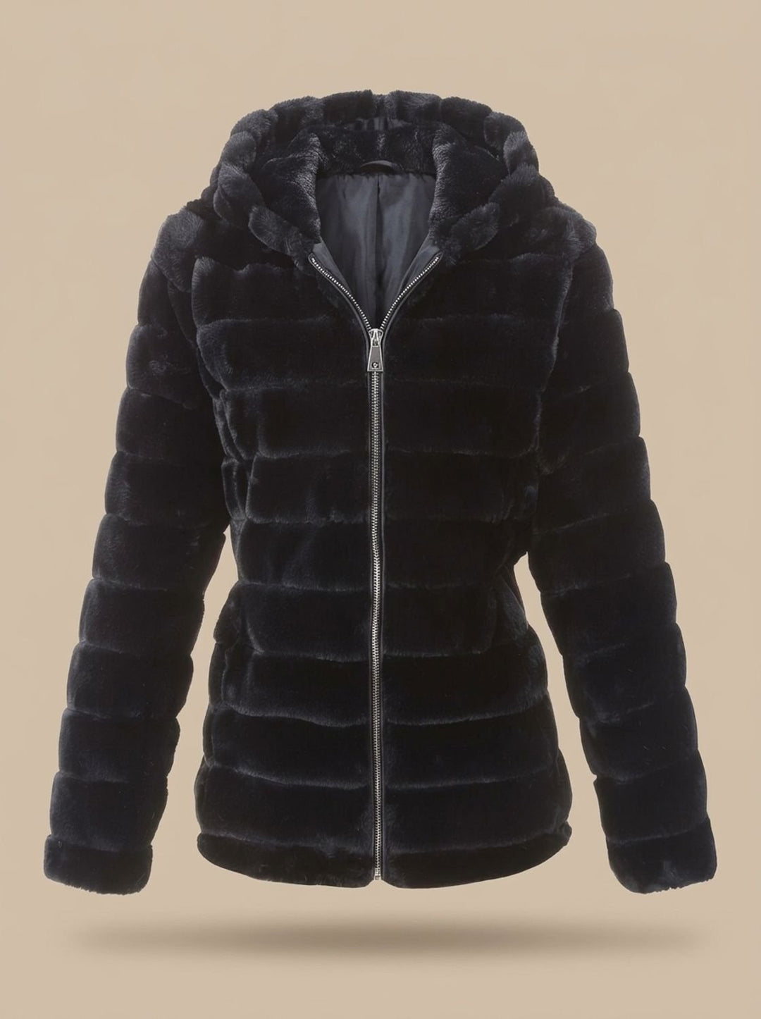 Dames Winterjas Teddy Nepbont met Capuchon in Zwart