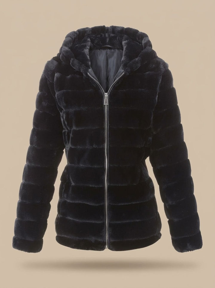 Dames Winterjas Teddy Nepbont met Capuchon in Zwart