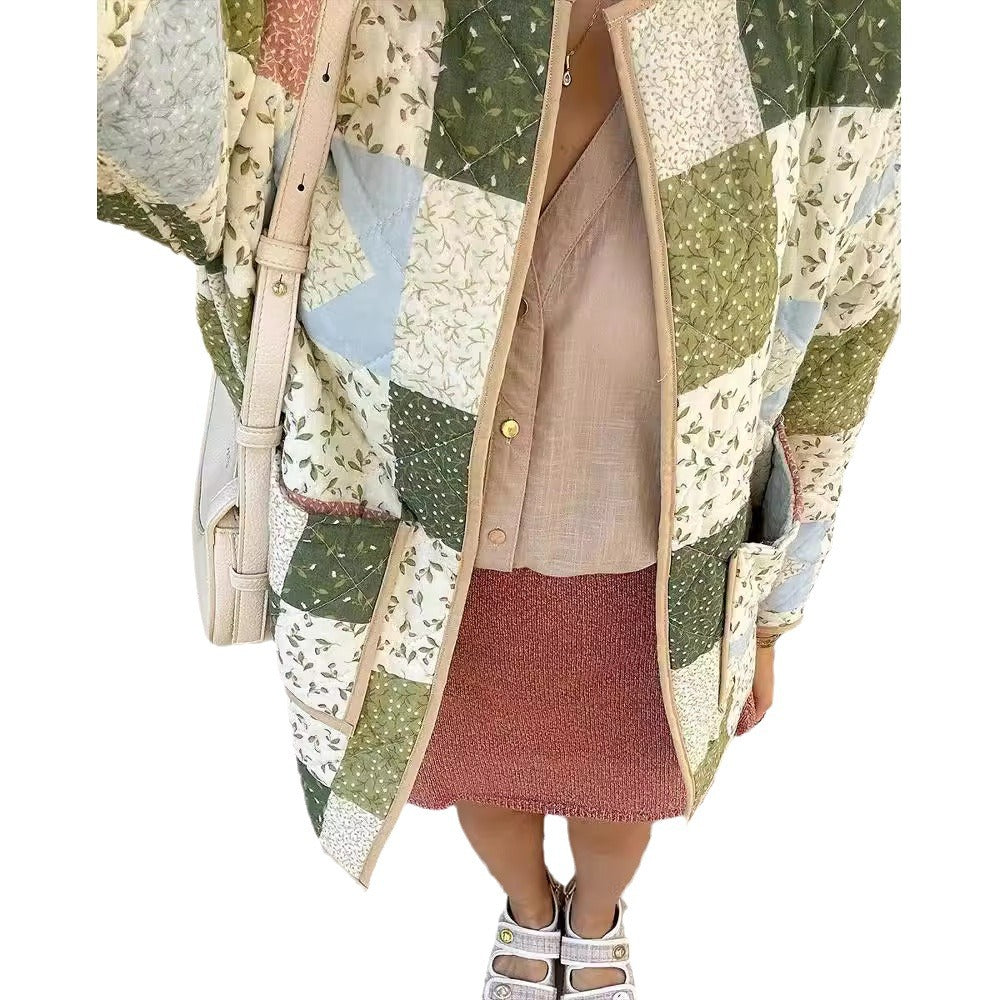 Dames Winterjas Vintage Patchwork met Bloemen (2)