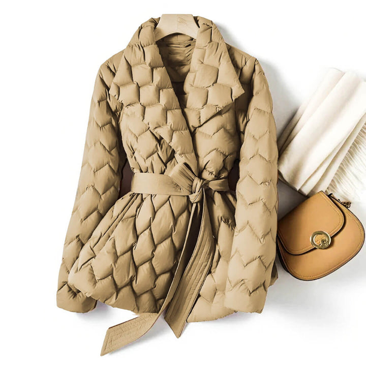 Dames winterjas warm gequilted down in Sandstone Beige