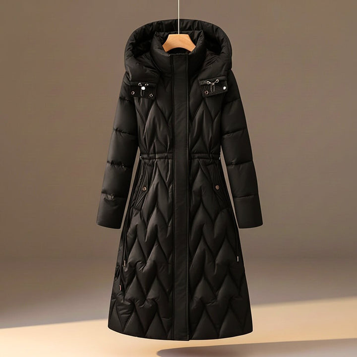 Dames winterjas zijdeachtig superzacht gewatteerd in Midnight Black