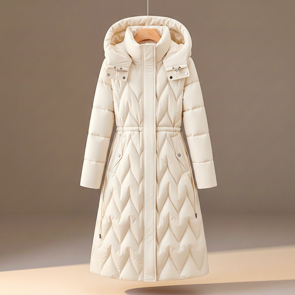 Dames winterjas zijdeachtig superzacht gewatteerd in Pearl White