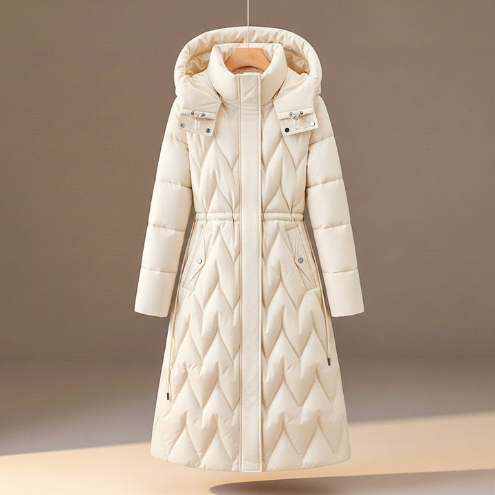 Dames winterjas zijdeachtig superzacht gewatteerd in Pearl White