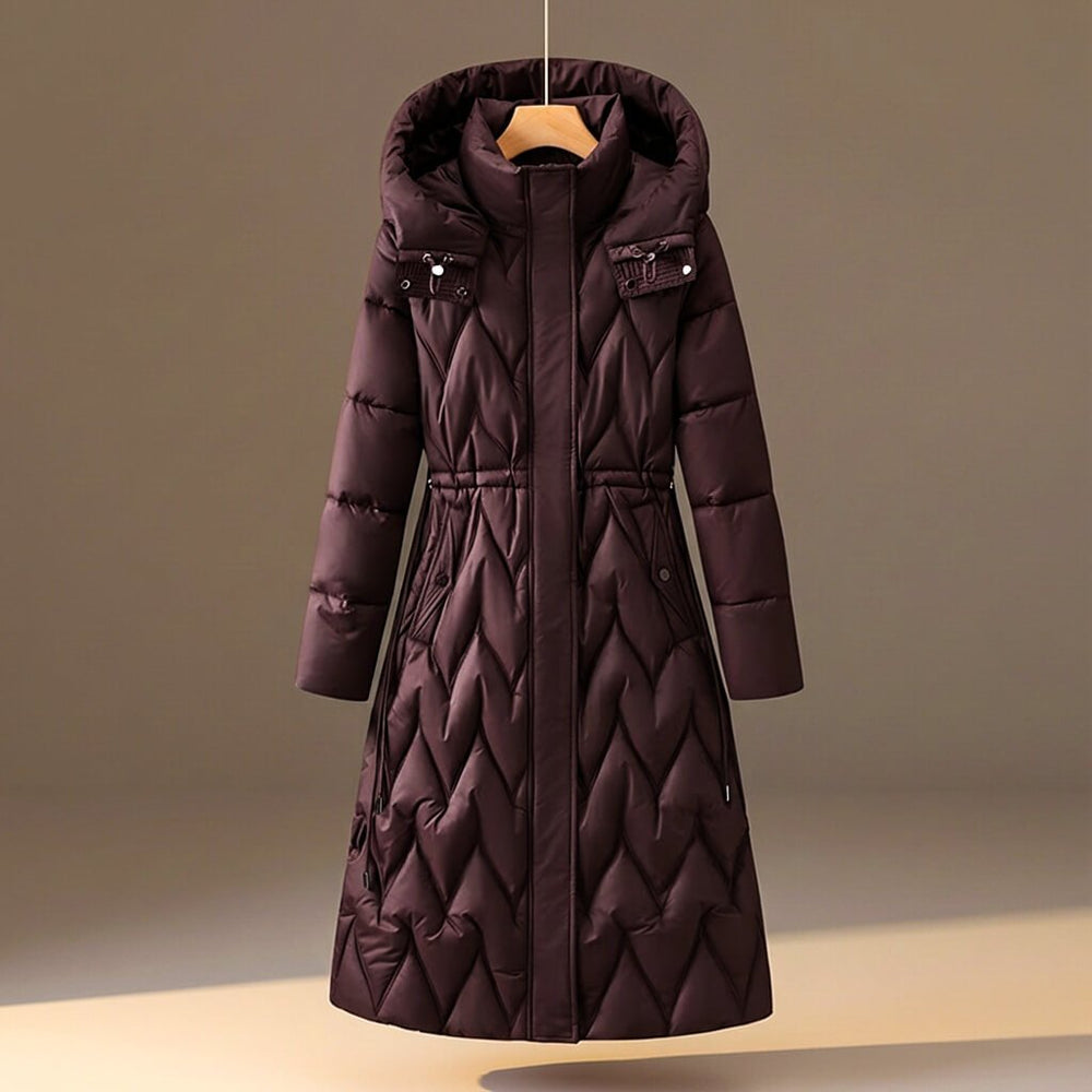 Dames winterjas zijdeachtig superzacht gewatteerd in Truffle Brown