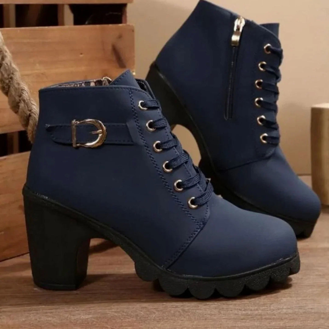 Dames winterlaarzen met blokhak en ritssluiting in Blauw