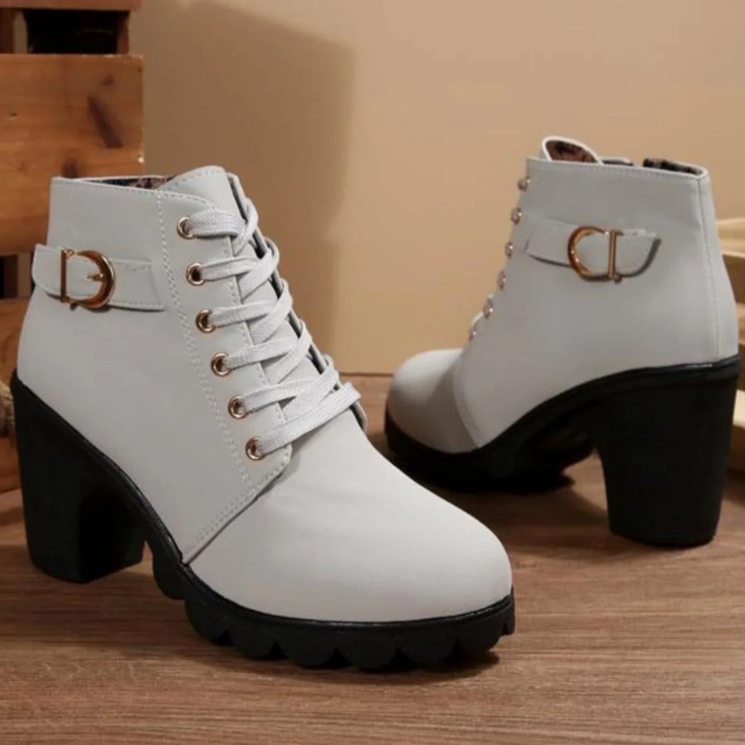 Dames winterlaarzen met blokhak en ritssluiting in Wit