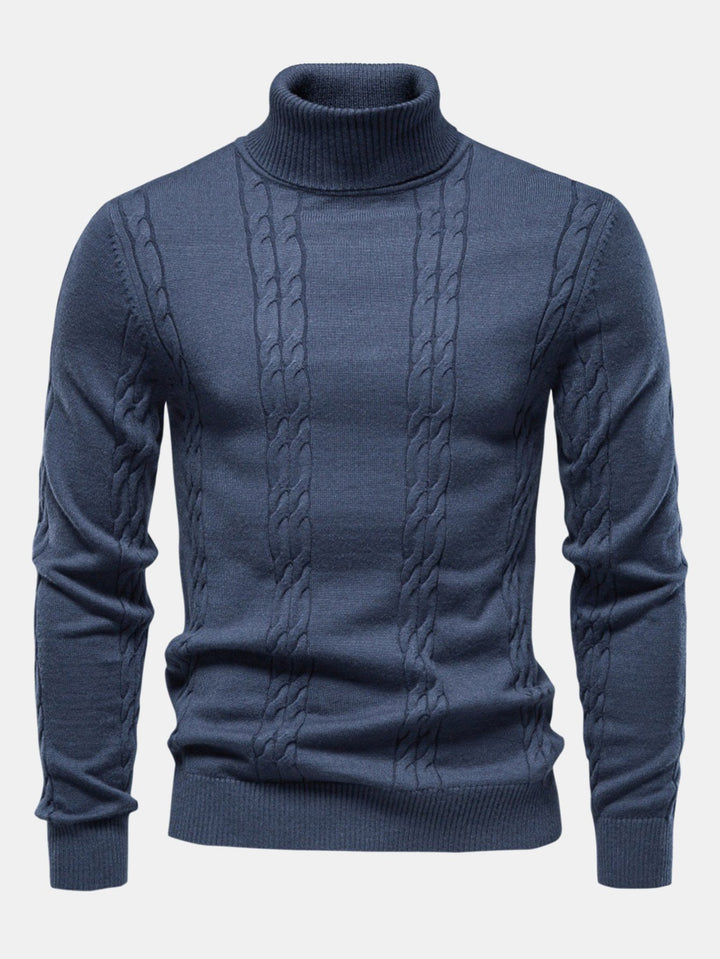 Dames wintertrui kabelsteek turtleneck elegant in Marineblauw