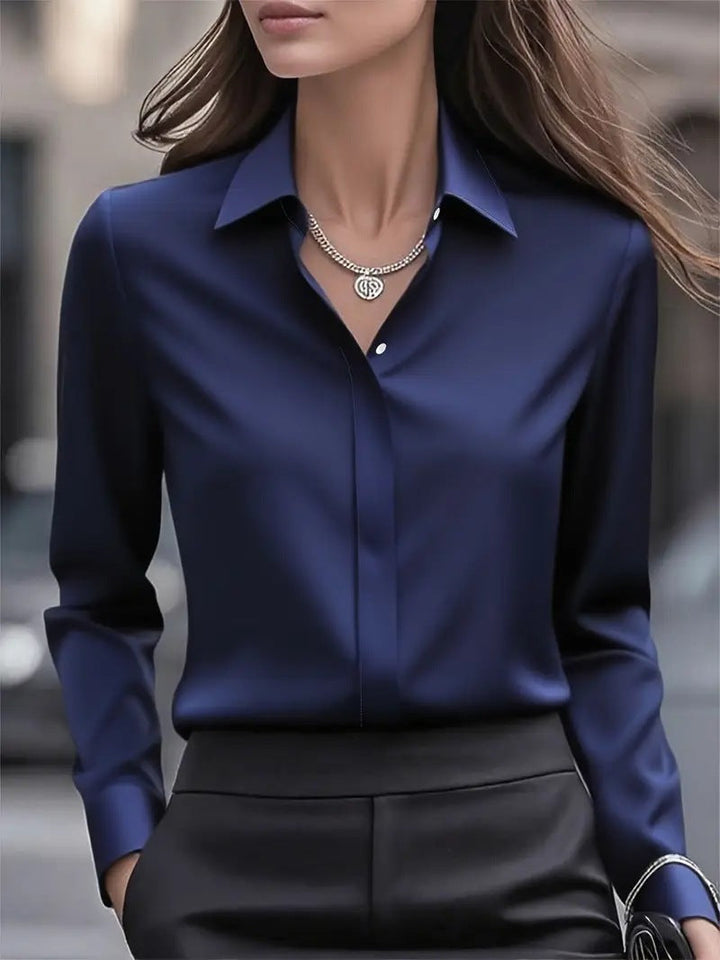 Dames Zijden Blouse Elegant in Donkerblauw