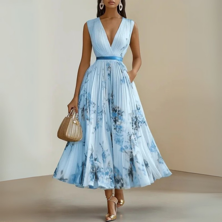 Dames zwierige maxi zomerjurk met bloemenprint in Blauw