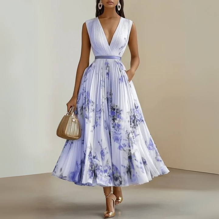 Dames zwierige maxi zomerjurk met bloemenprint in Paars