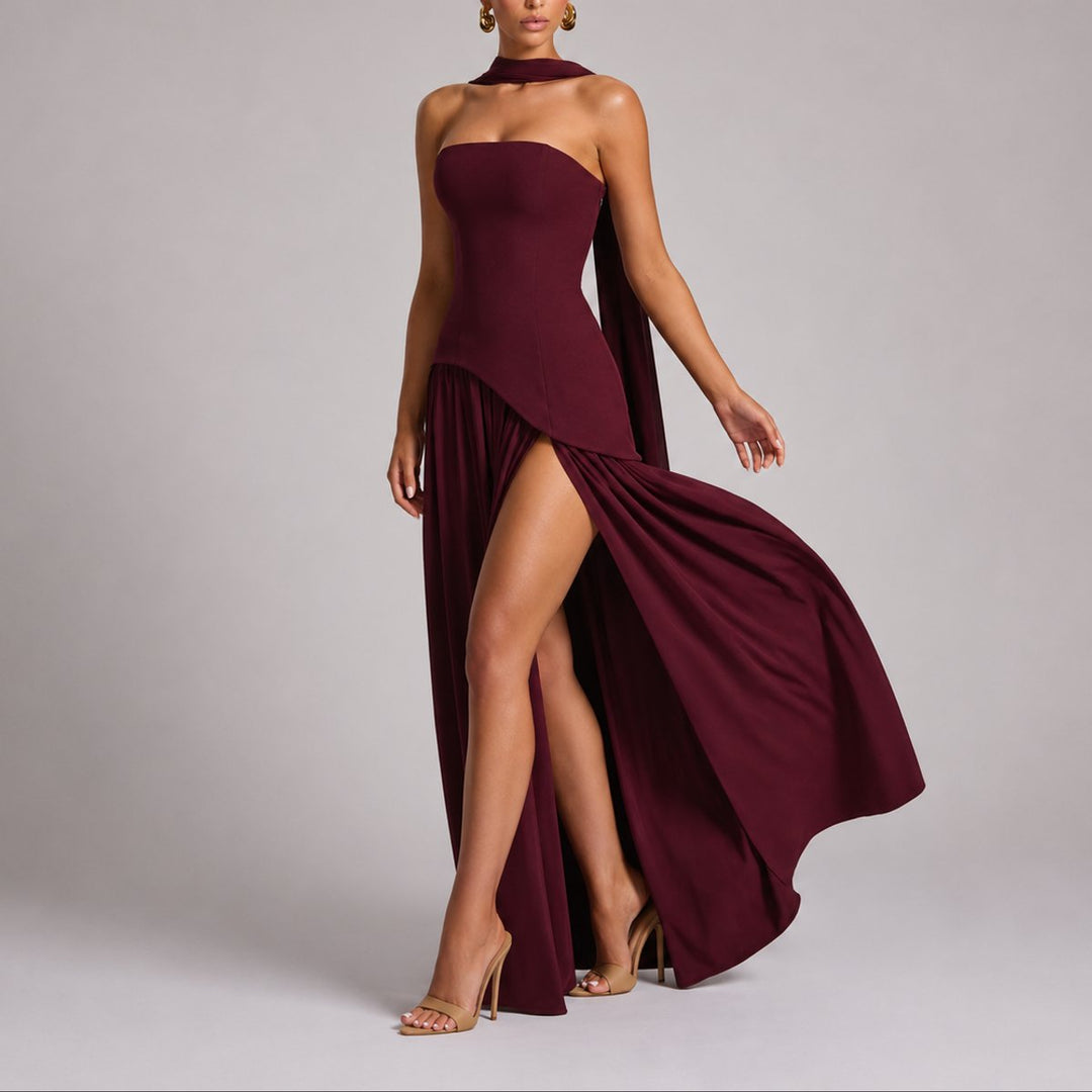 Damse Maxi Jurk Bruiloftsgast voor de Herfst in Rood