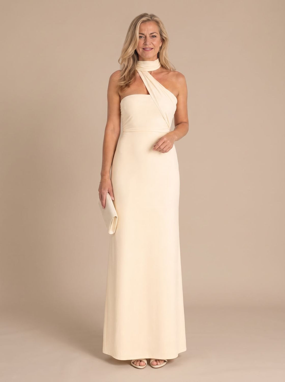 Elegante dames glitter feestjurk maxi in Beige