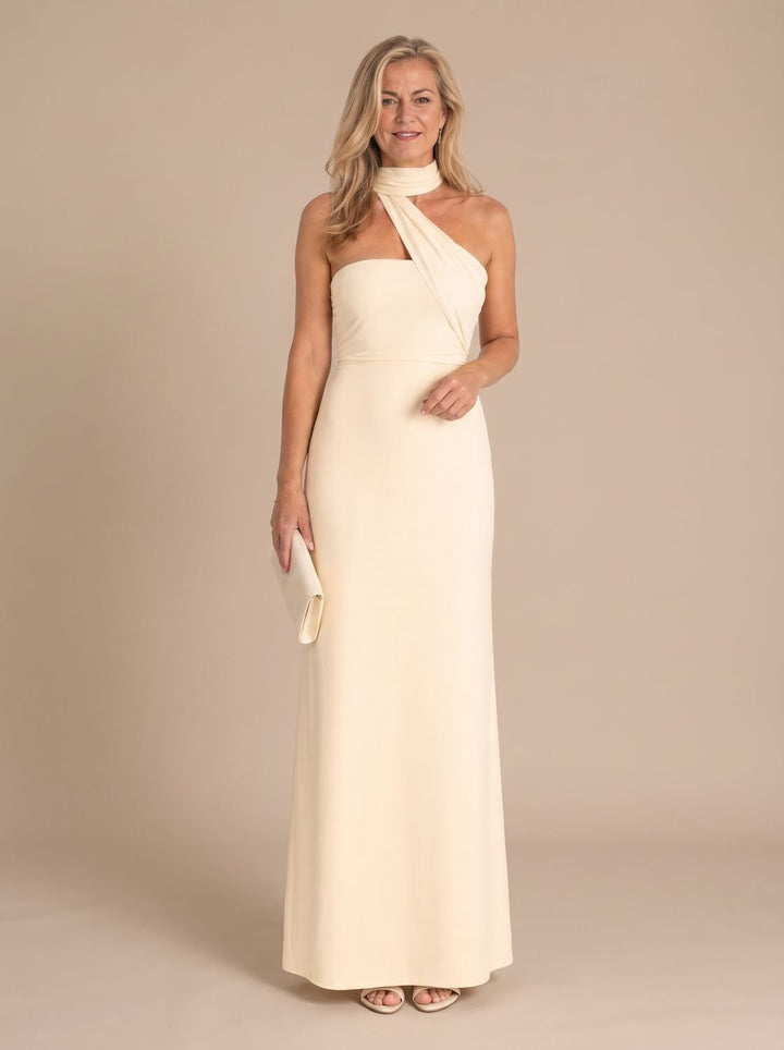 Elegante dames glitter feestjurk maxi in Beige