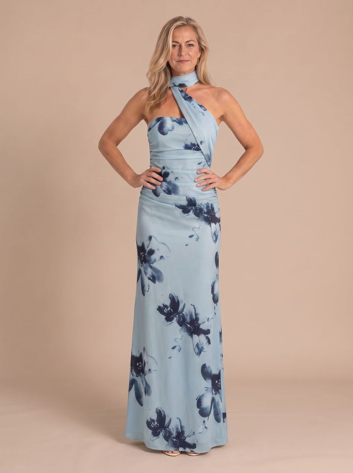Elegante dames glitter feestjurk maxi in Blauw