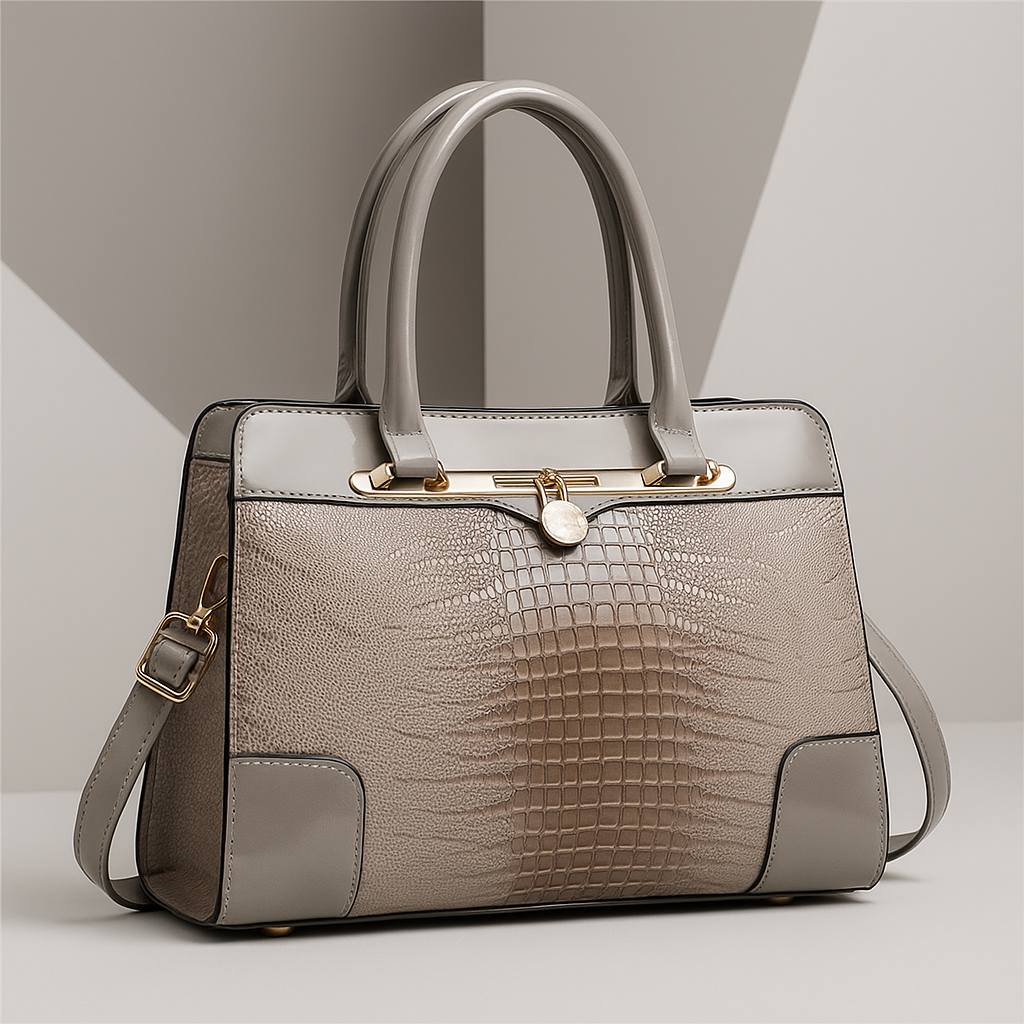 Elegante dames handtas gestructureerd in crocodile in Beige