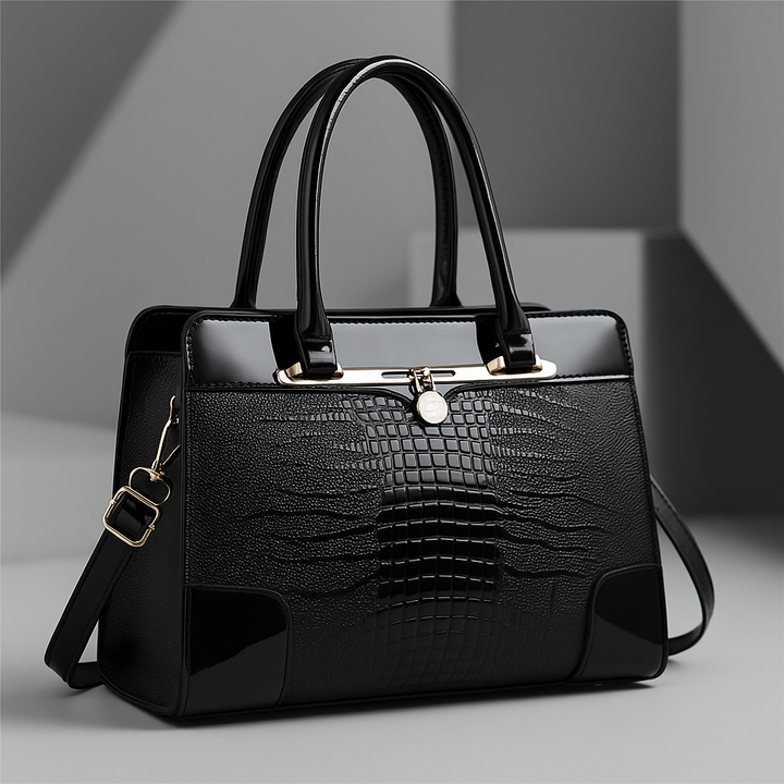 Elegante dames handtas gestructureerd in crocodile in Black (Almost sold out)