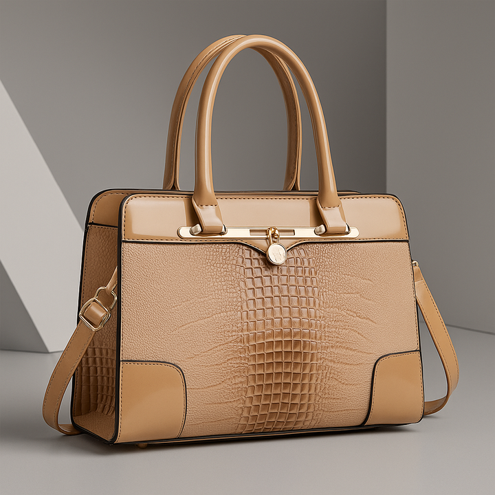 Elegante dames handtas gestructureerd in crocodile in Brown (Almost sold out)