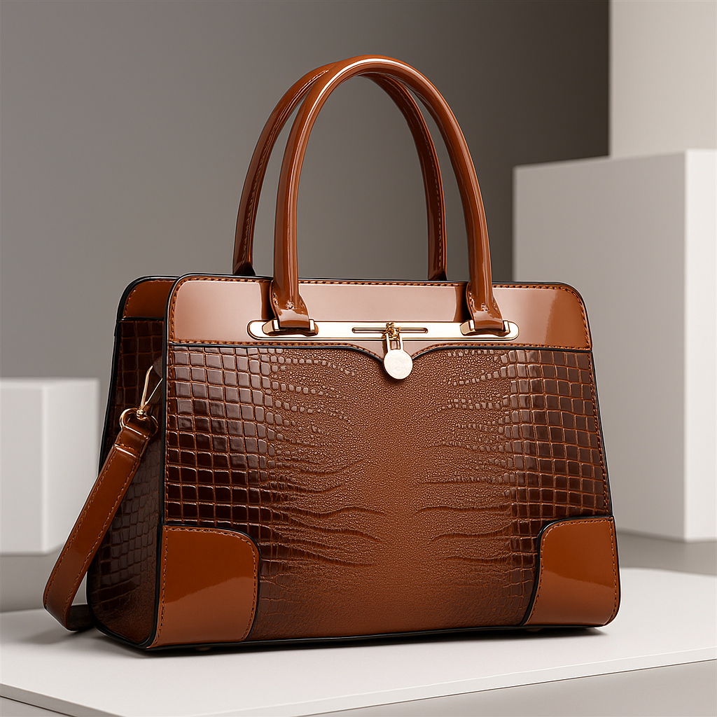 Elegante dames handtas gestructureerd in crocodile in Donkerbruin