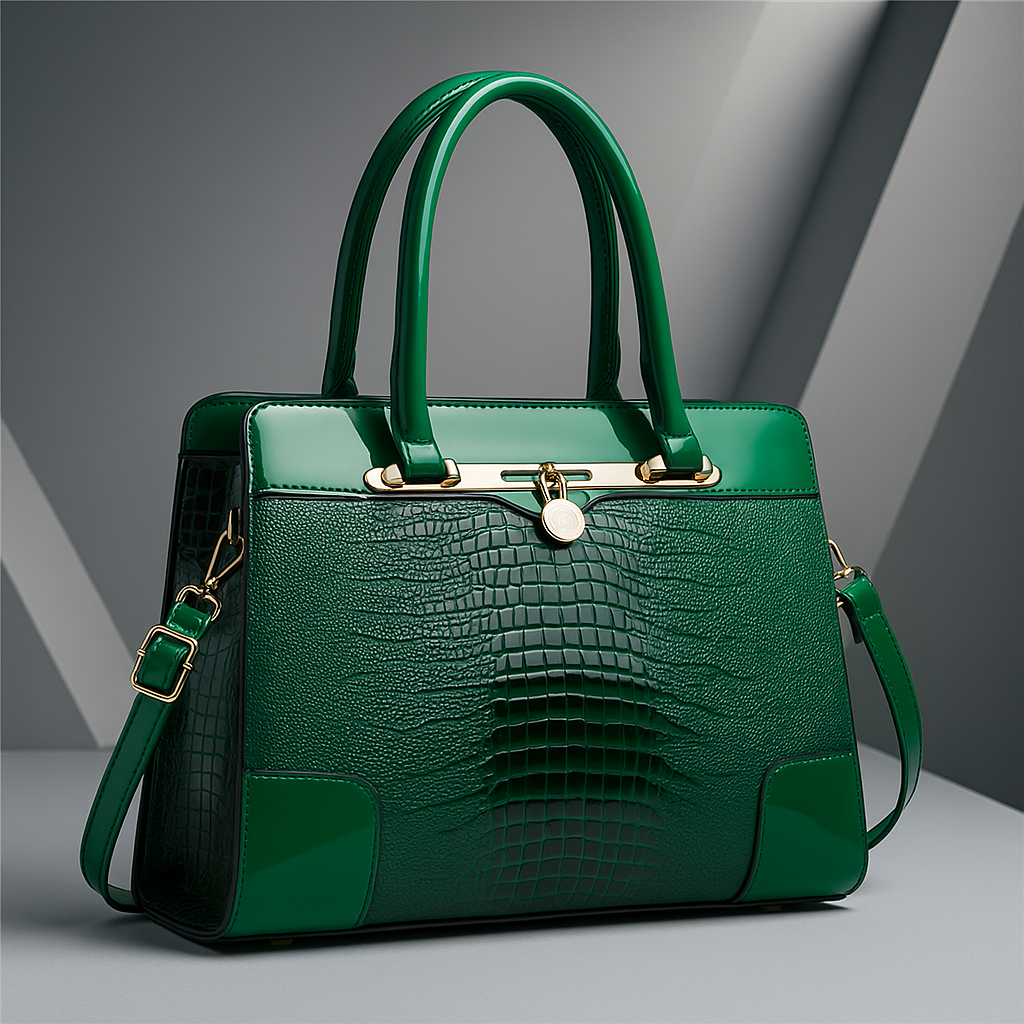 Elegante dames handtas gestructureerd in crocodile in Groen
