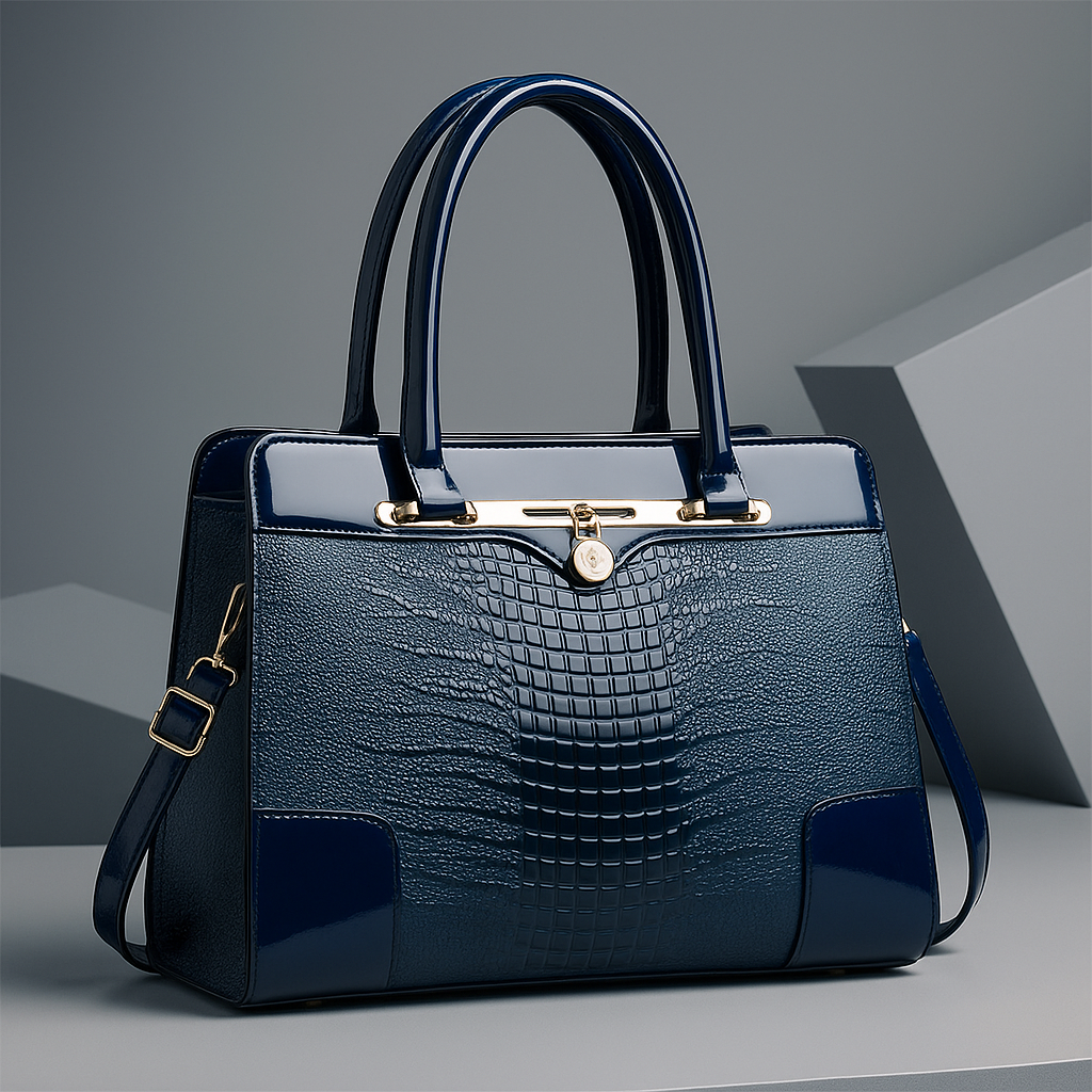 Elegante dames handtas gestructureerd in crocodile in Navy Blue (Almost sold out)