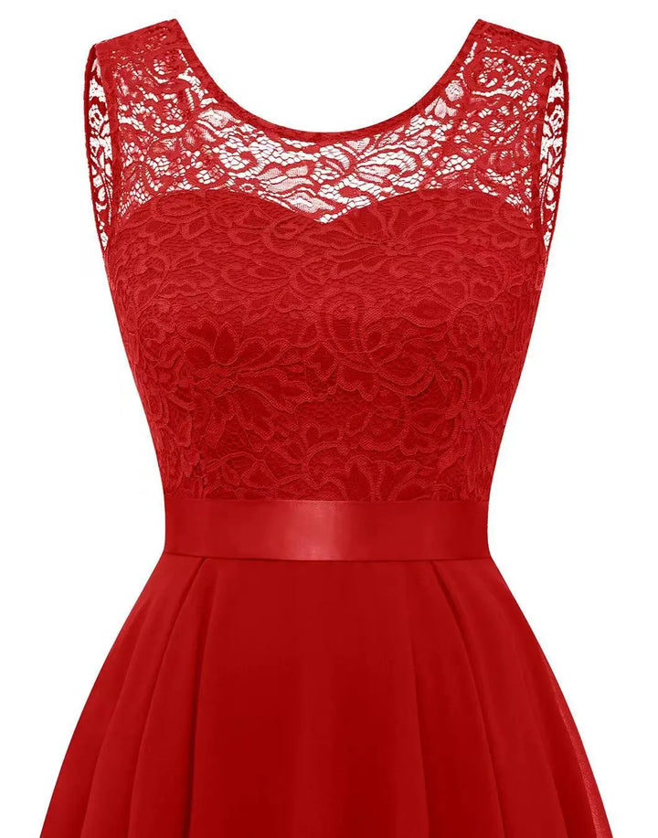 Elegante dames High-Low jurk voor bruiloftsgasten in Donkerrood 3