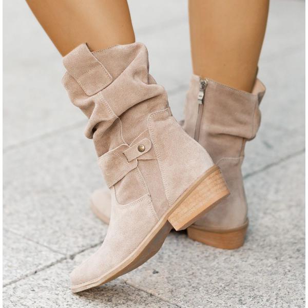 Elegante dames laarzen comfortabel enkel in Beige Suede