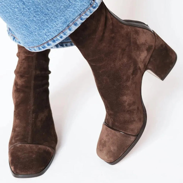 Elegante Dames Laarzen Suede met Blokhak in Bruin