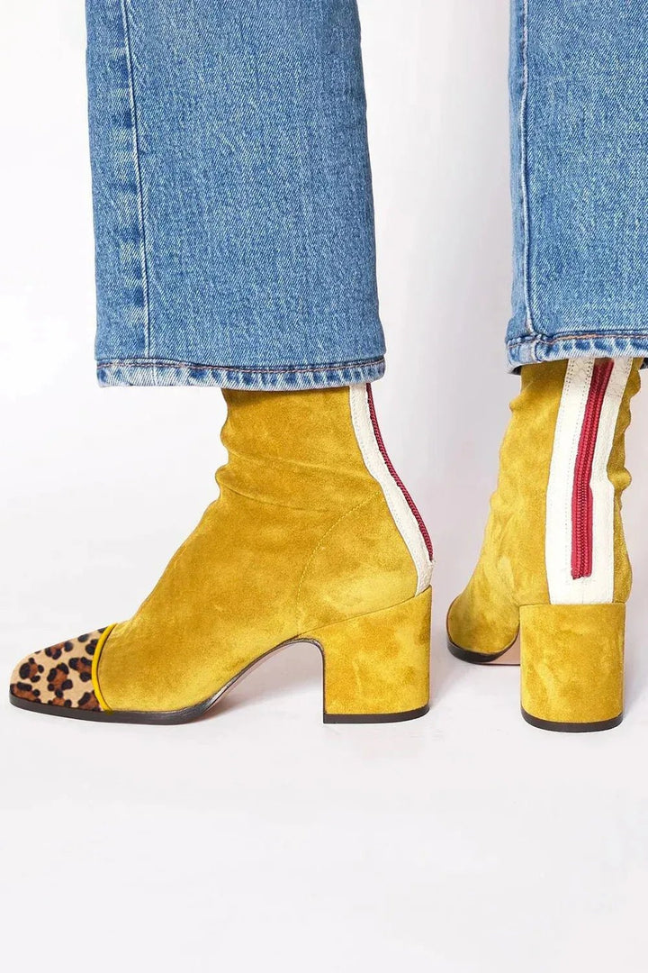 Elegante Dames Laarzen Suede met Blokhak in Geel