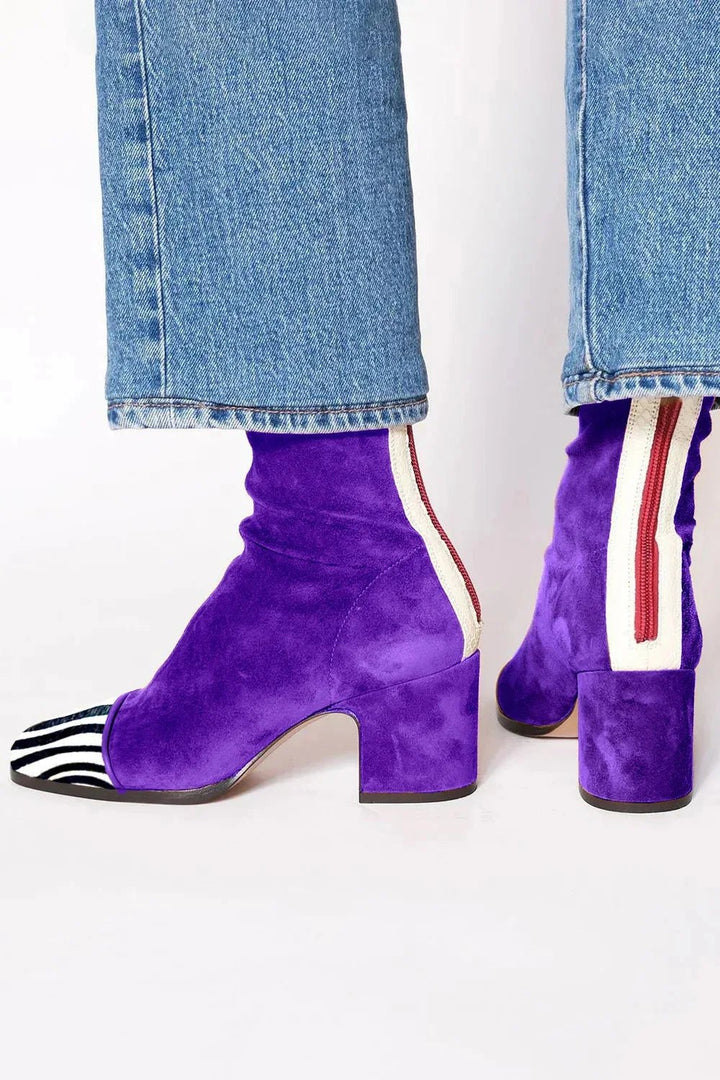Elegante Dames Laarzen Suede met Blokhak in Paars