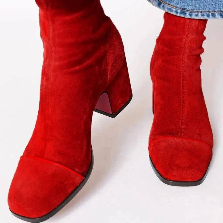 Elegante Dames Laarzen Suede met Blokhak in Rood
