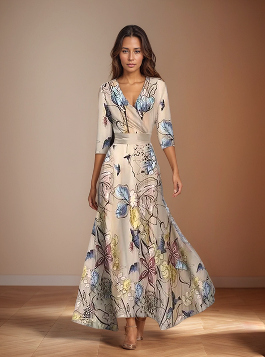 Elegante dames midi jurk voor feest in Beige