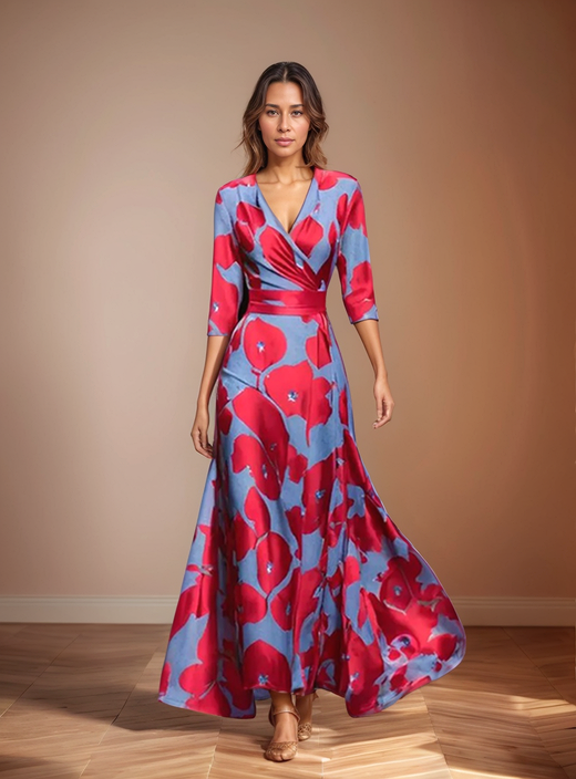 Elegante dames midi jurk voor feest in Blue/Pink