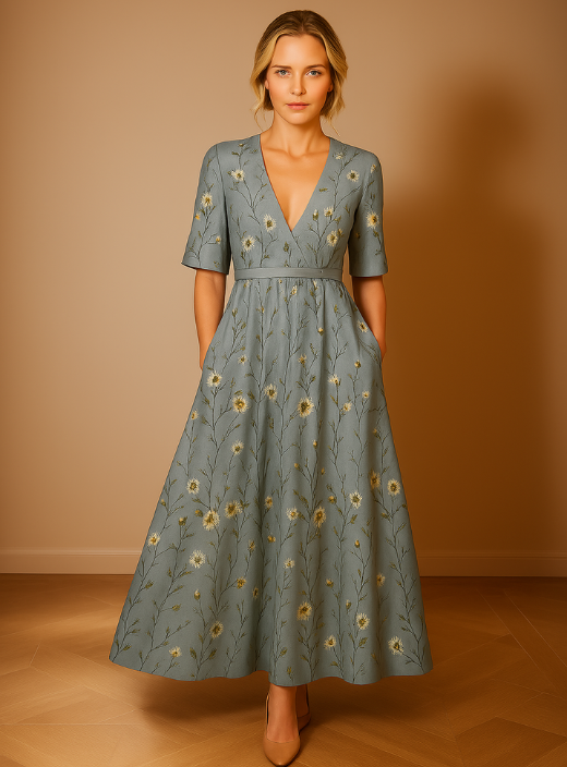 Elegante dames midi jurk voor feest in Grijs