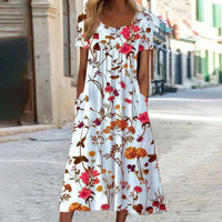 Zoë | Dames jurk in midi met zomerse bloemen