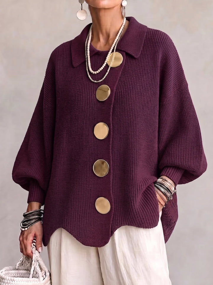Elegante Dames Trui in Oversized Snit met Knopen in Burgund
