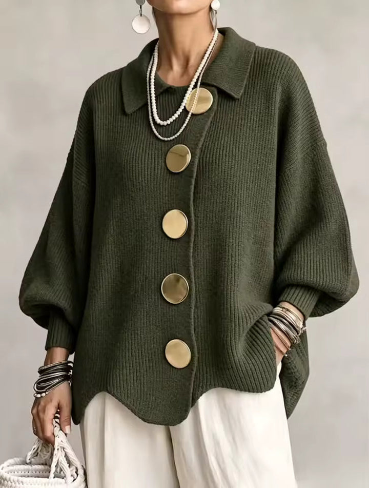 Elegante Dames Trui in Oversized Snit met Knopen in Groen