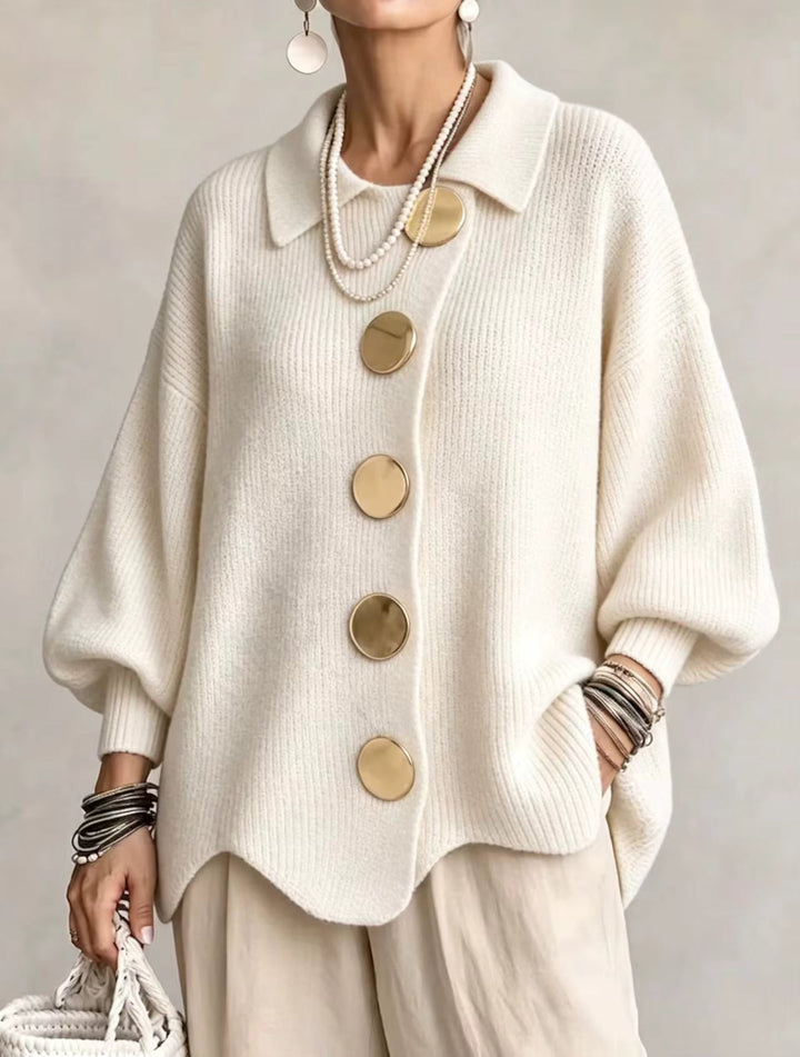 Elegante Dames Trui in Oversized Snit met Knopen in Wit