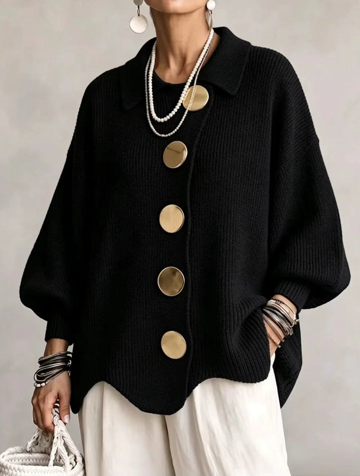 Elegante Dames Trui in Oversized Snit met Knopen in Zwart
