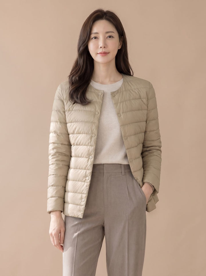 Elegante Dames Winterjas Gestikt Slim-Fit in Bruin