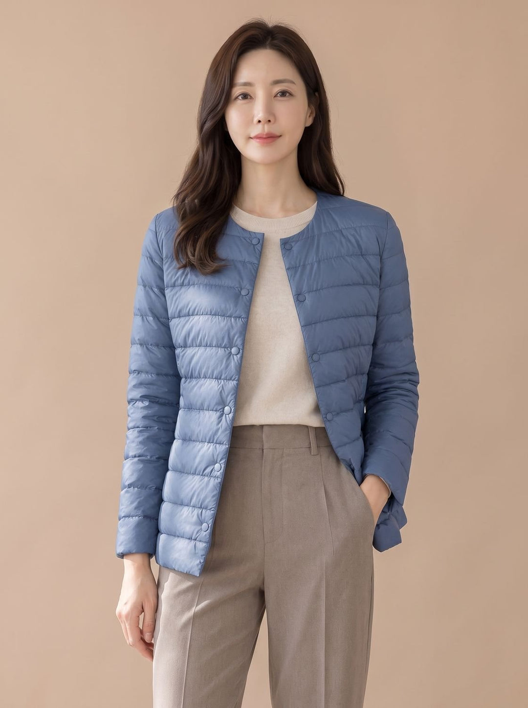 Elegante Dames Winterjas Gestikt Slim-Fit in Haze Blue