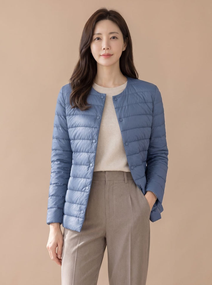 Elegante Dames Winterjas Gestikt Slim-Fit in Haze Blue