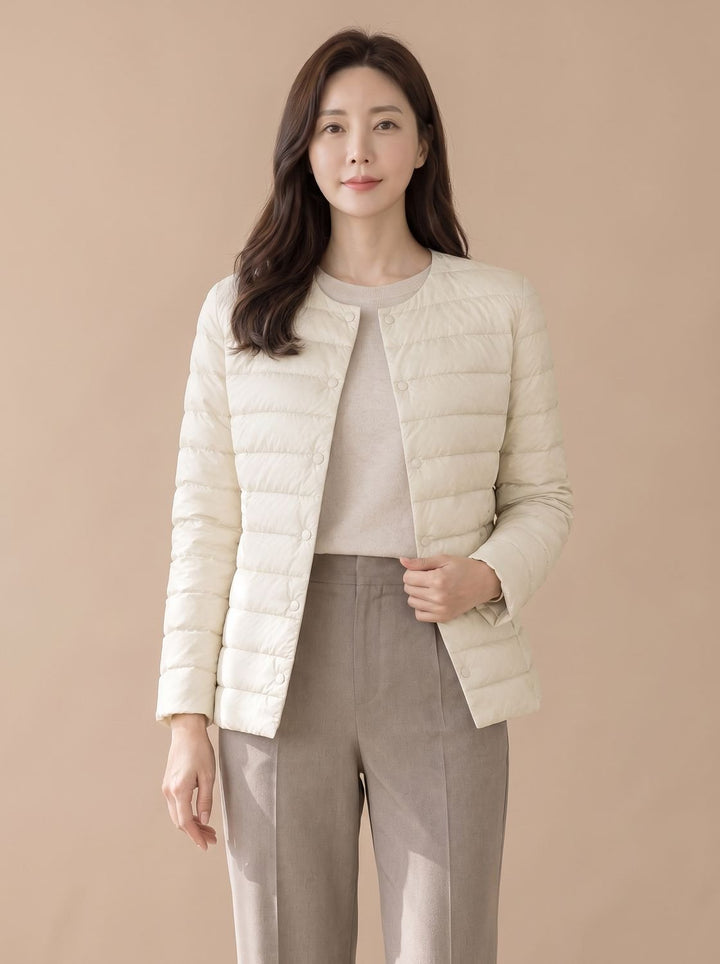 Elegante Dames Winterjas Gestikt Slim-Fit in Off White