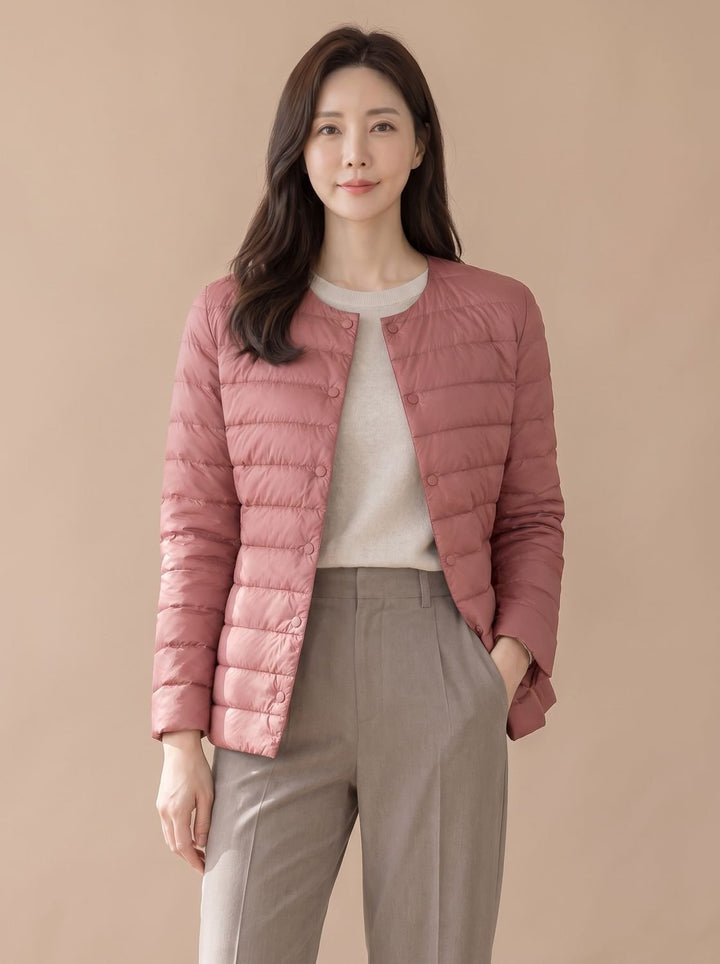 Elegante Dames Winterjas Gestikt Slim-Fit in Roze